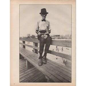 Elderly Man Reading on Boardwalk Editorial Magazine Photography Print 1970